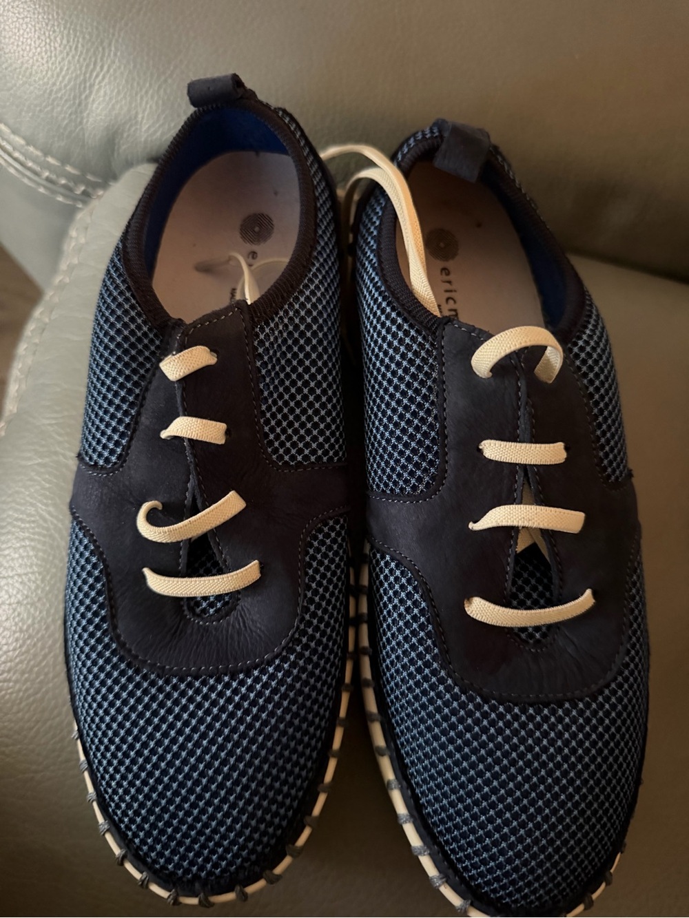 Eric Michael Navy Mesh Casual Shoes with Cream Laces 38/8